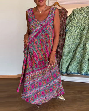 Kjole Ermløs Løs Kasjmir Print