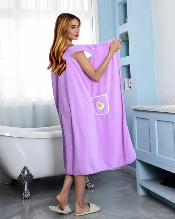 Myk Absorberende Rasktørkende Barber Badhåndklekjole Med Blomstermønsterlomme