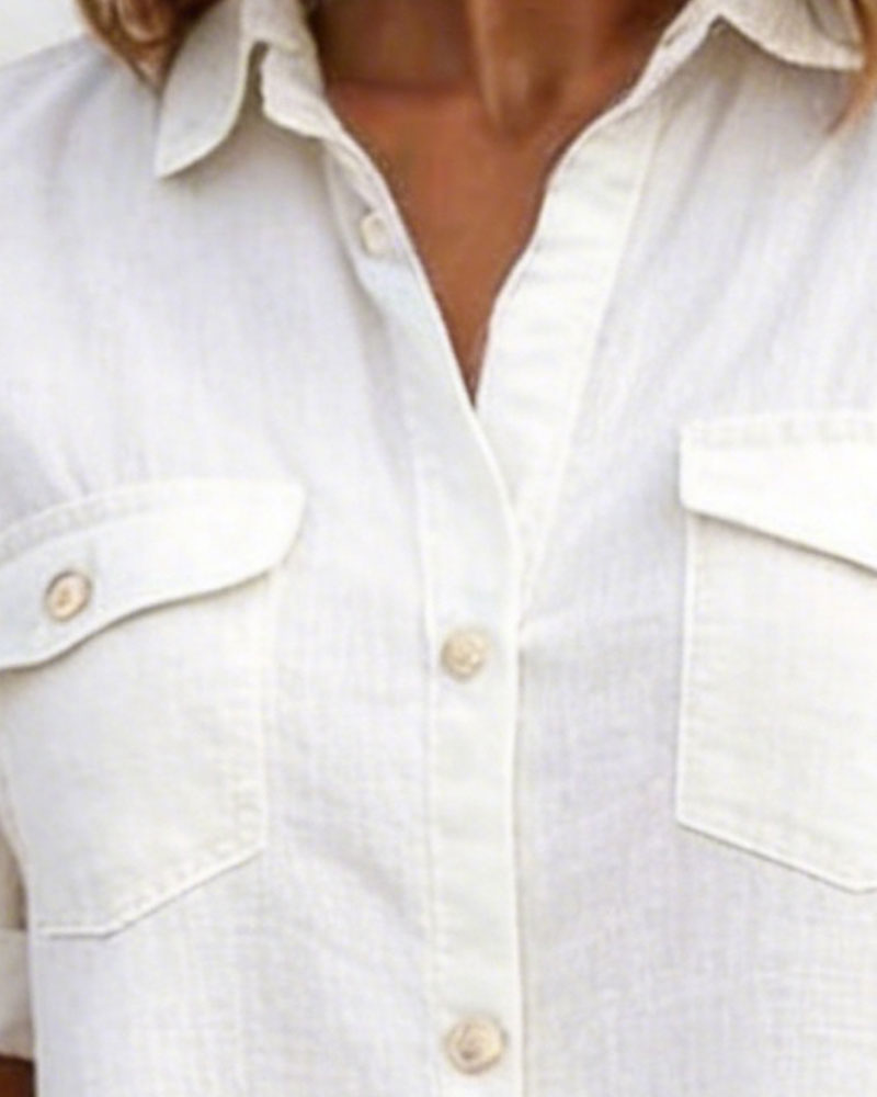 Kjole Nedbrett Bomull-lin Knappefront Skjortestil