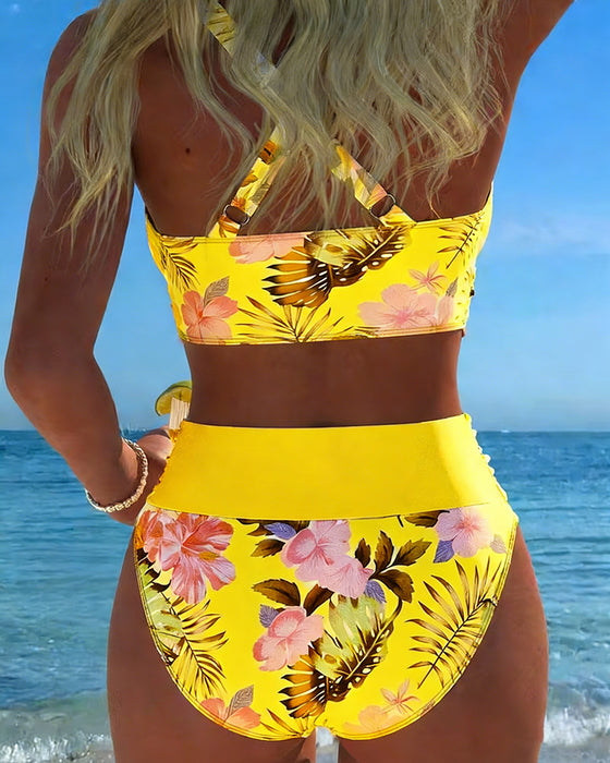 Bikini Kontrast Blomstret Splittet