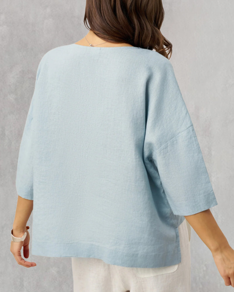 Topp V-hals Løvende Bomull Og Lerrets Skjorte