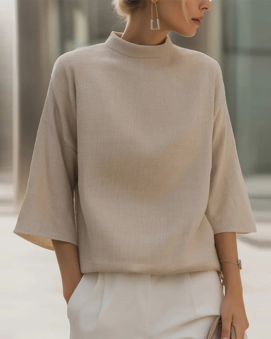 Bluse Ståkrage Trekvart Erme Solid