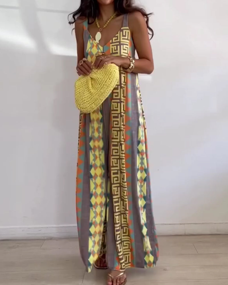 Jumpsuit Geometrisk Trykk Spagettistrap Bred Ben