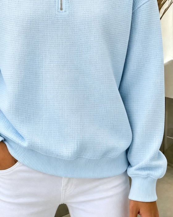 Sweatshirt Halv Glidelås Vaffel Lang Erme