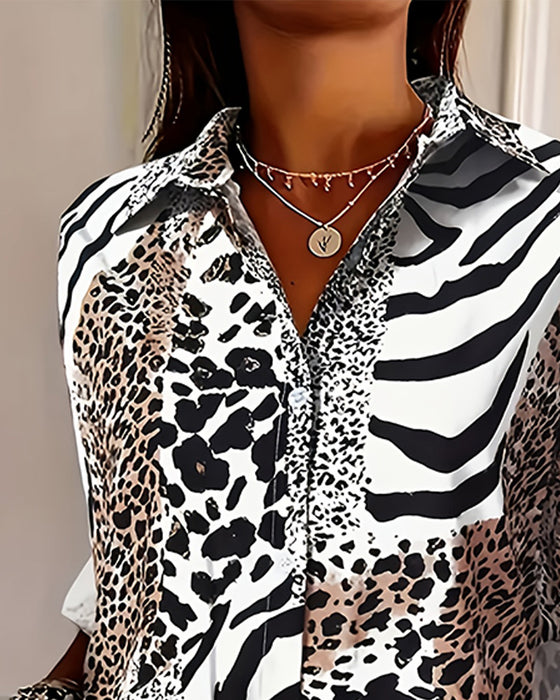 Bluse Sebra Og Leopard Trykk Løs