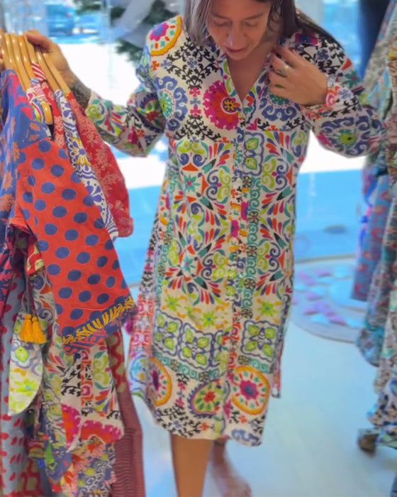 Kjole Langermet Bohemsk Trykk