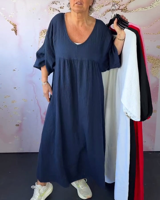 Kjole Skogstil V-Hals Plissert Ensfarget