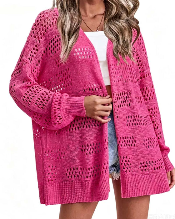 Cardigan Solid Farge Uthulet Casual
