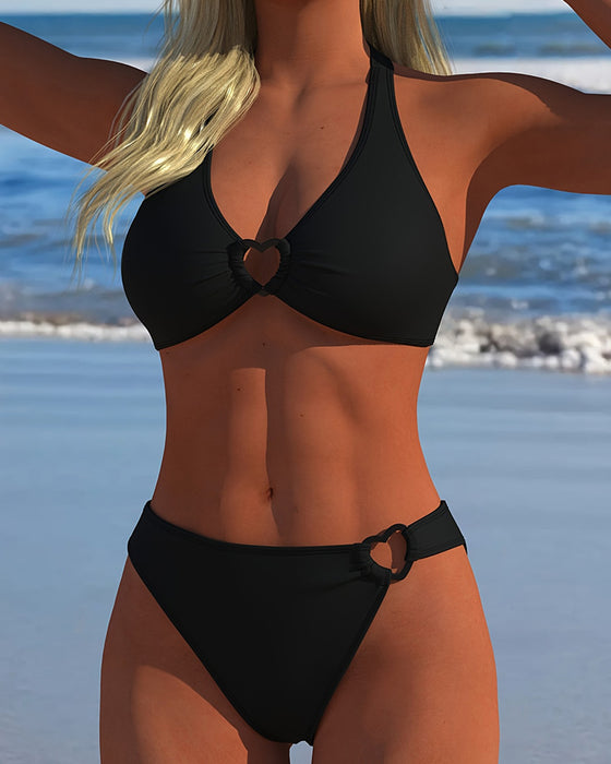 Bikini Halter Hjerte Spenne Solid Farge
