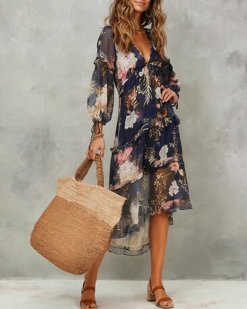 Kjole Sexy V-hals Bohemsk