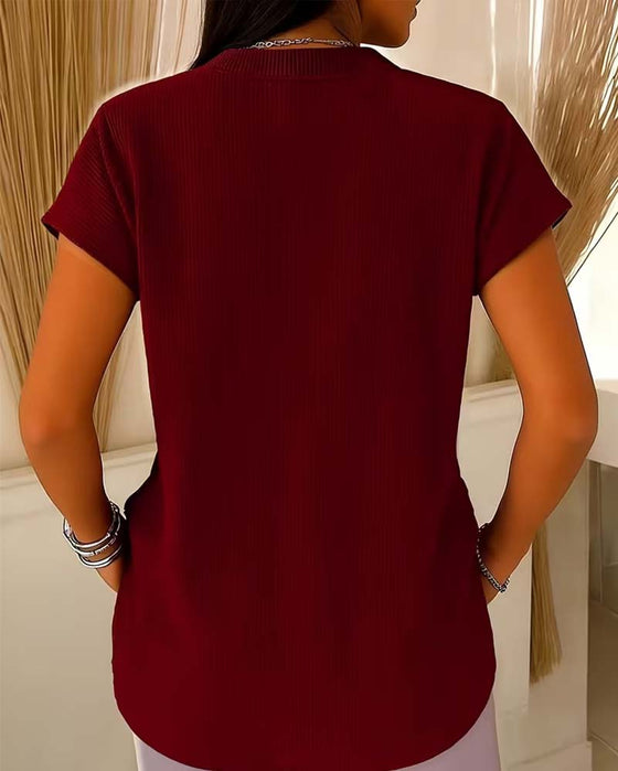 Bluse Solid Kort Erme Glidelås