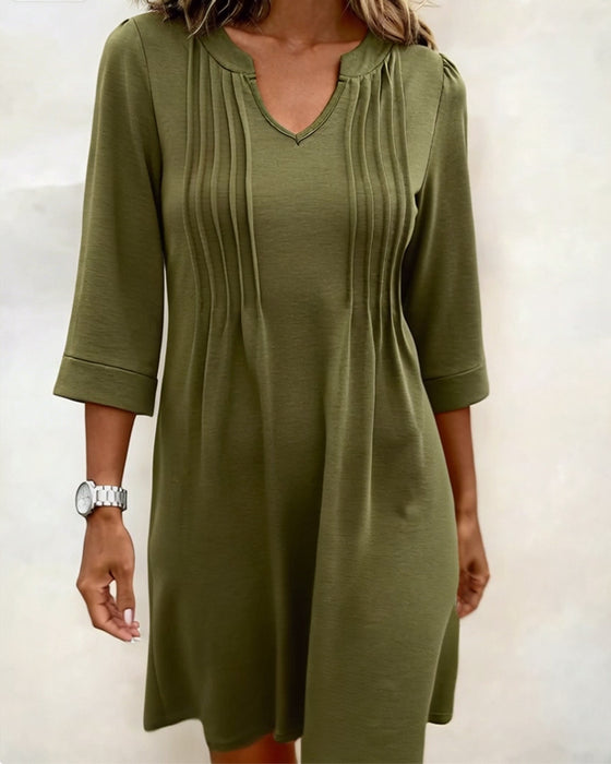 Kjole Halvarm Plissert A-Kant V-hals