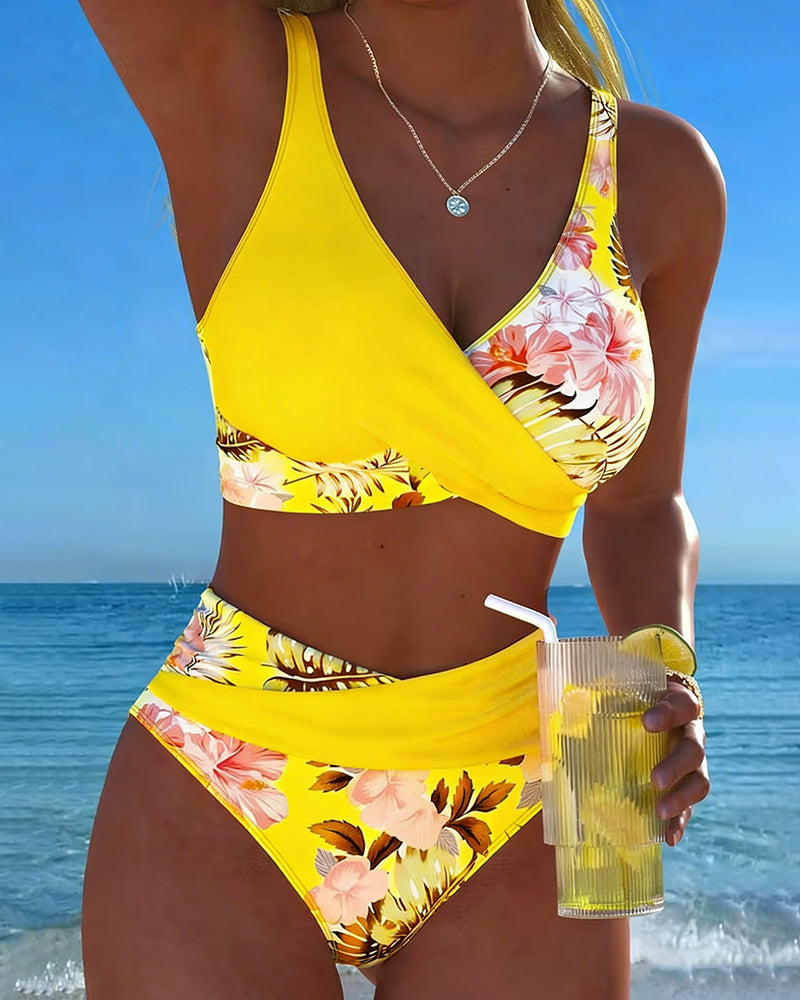 Bikini Kontrast Blomstret Splittet