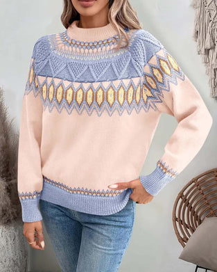 Flerfarget Løsstrikket Genser