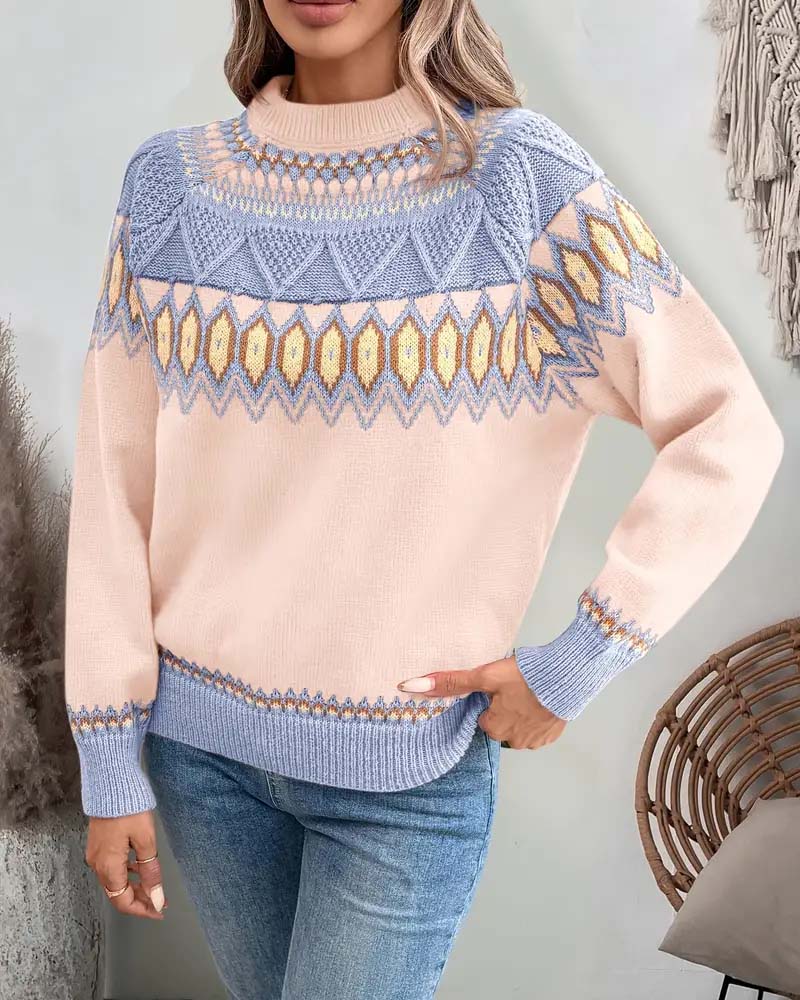 Flerfarget Løsstrikket Genser