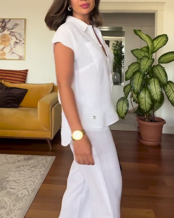 Dress Bomull Og Lin Ensfarget Casual Bukser