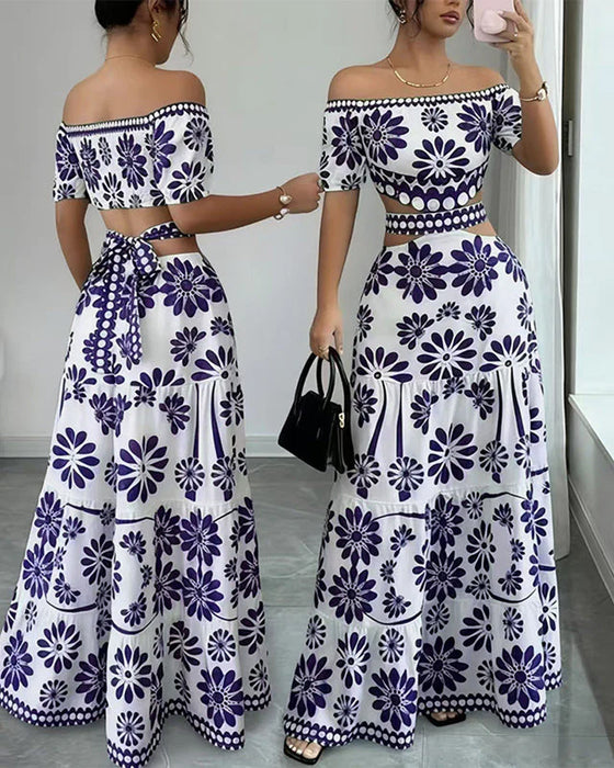 Kjole Off-Shoulder Blomstrende Utskåret