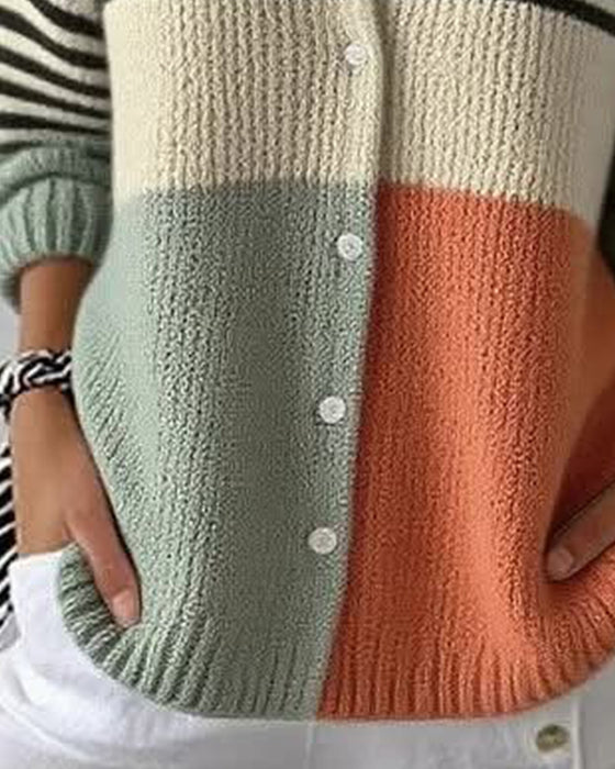 Jakke Slag Knapp Stripe Fargeblokk
