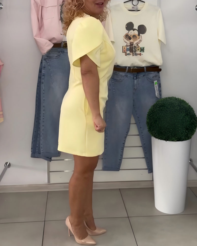 Kjole Puff Erme Snørt Midje Elegant