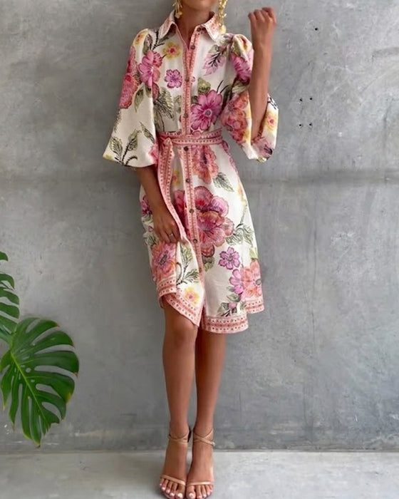 Kjole Fransk Lykt Erme Smal Krave Trykt