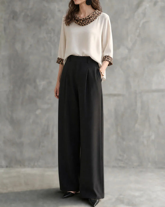 Bluse Leopard Panel Cowl Neck Albuelang Erme