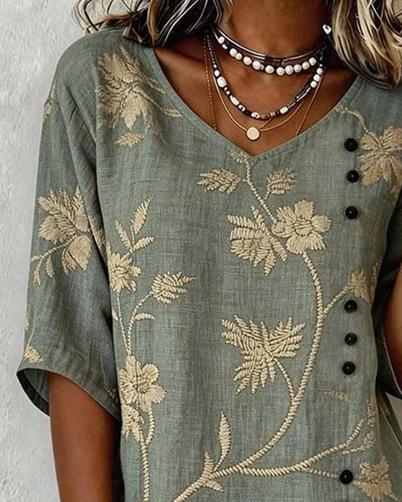 Bluse Blomstrete V-hals Casual
