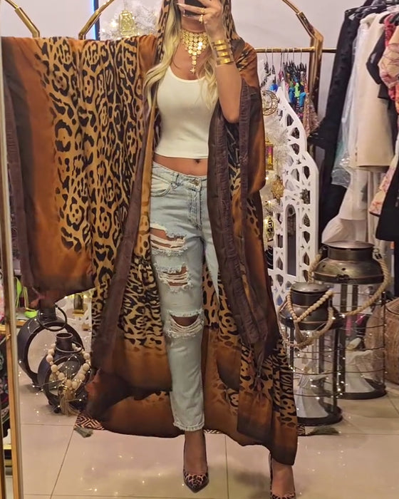 Frakk Batwingerm Leopardtrykk