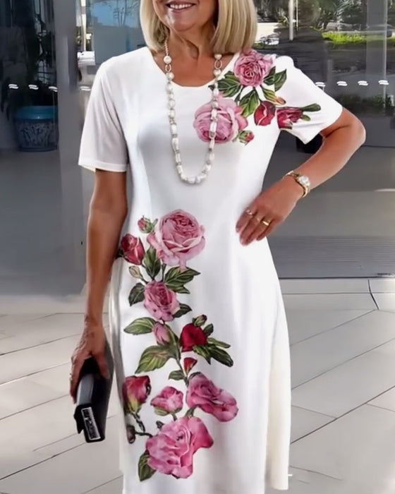 Kjole Korte Ermer Roseprint Shift