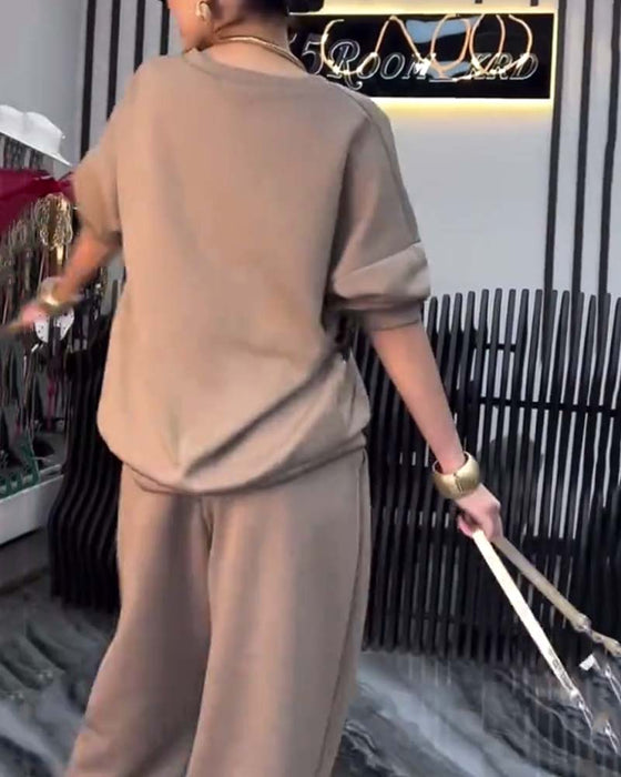 Sett Leopardmønster Avslappet Sweatshirt