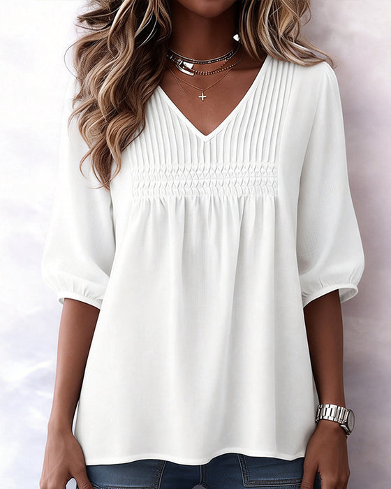 T-skjorte Halvermet V-utringning Løs