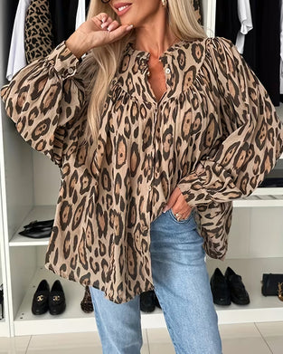 Langermet Leopardtrykk Bluse