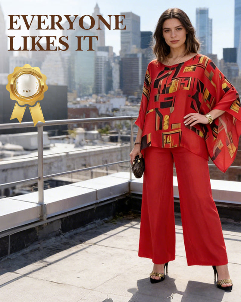 Todelt Sett Geometrisk Trykk Vide Ben Bukse