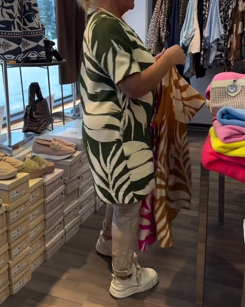 Kjole Bladtrykk Kort Erme