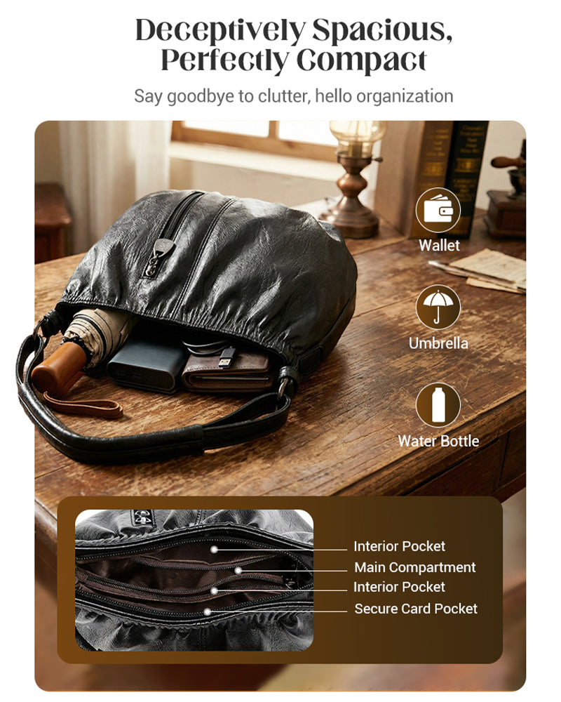 Håndveske Casual Plissert Bøtte Mykt Lær