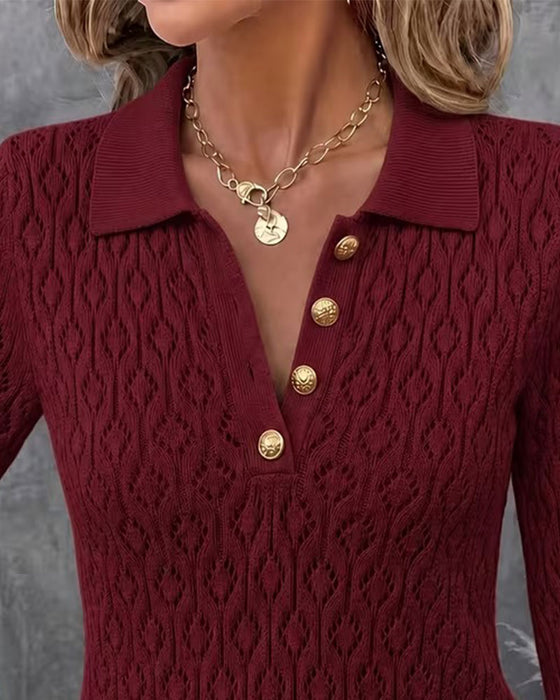 Pullover Nedbrettet Krage Knapp Cutout Slim