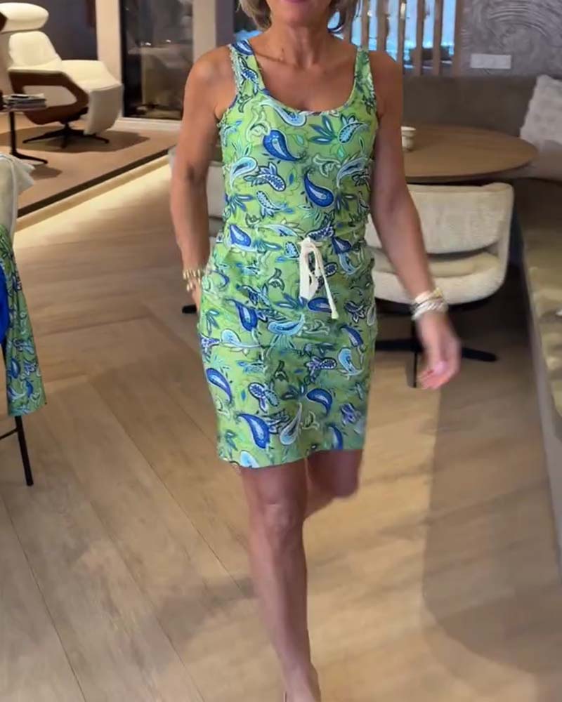 Kjole Ermeløs Tettsittende Stropper Cashew Blomst