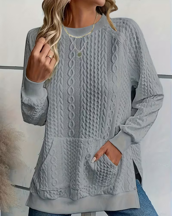 Sweatshirt Rund Hals Avslappet Splitt Lomme