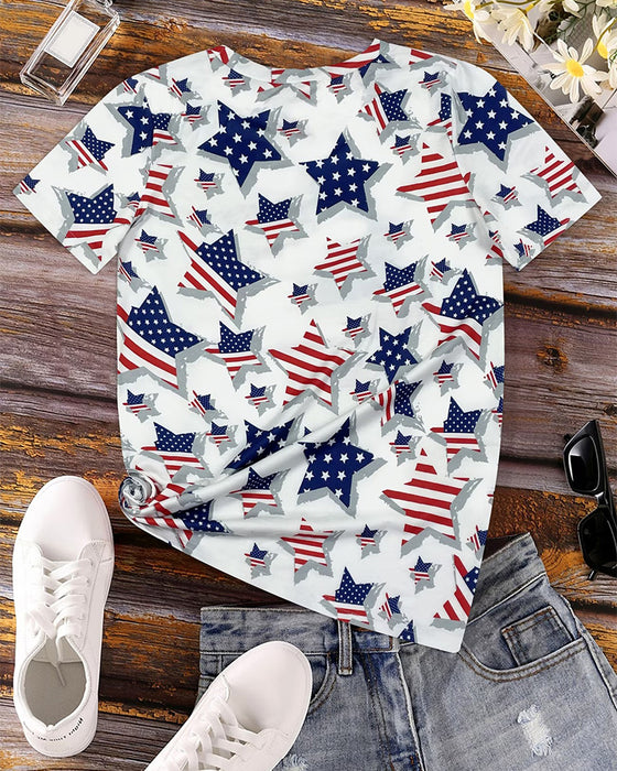 T-Skjorter Distressed Flagg Heltrykk Kortermet