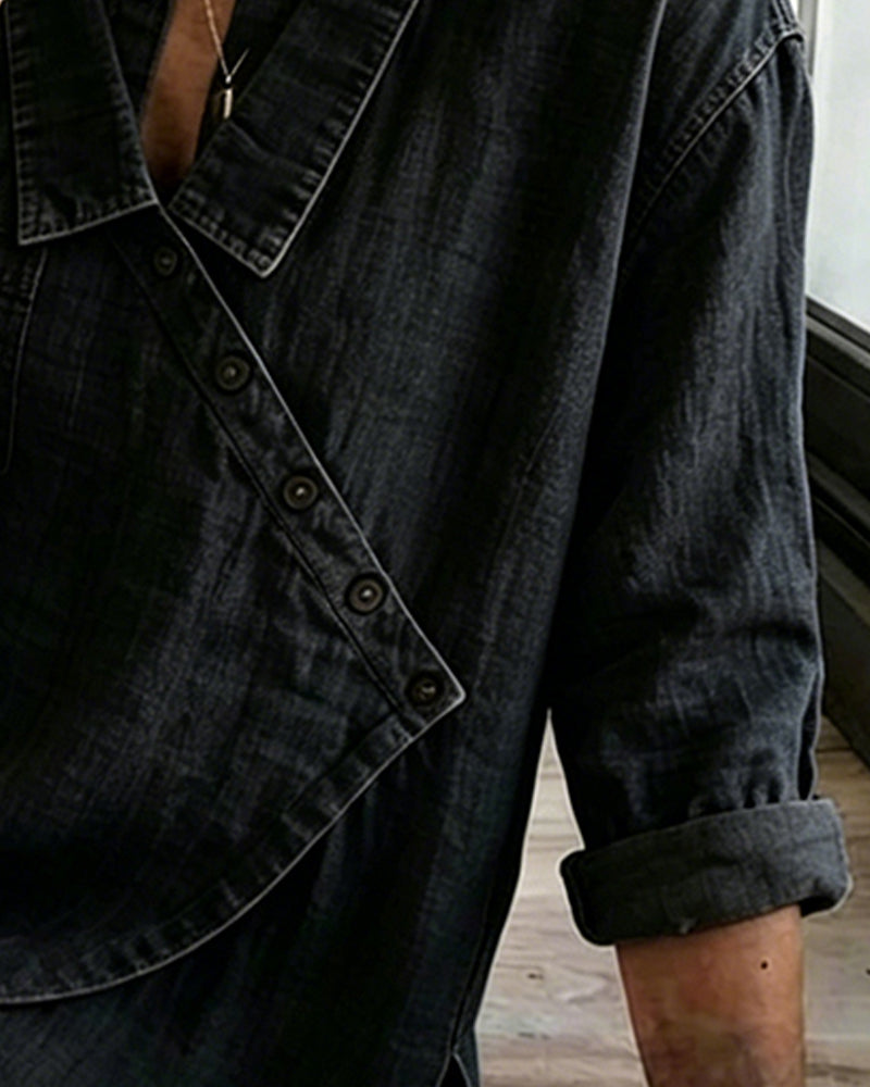 Bluse Ensfarget Diagonal Knapp Jakkeslag Langermet