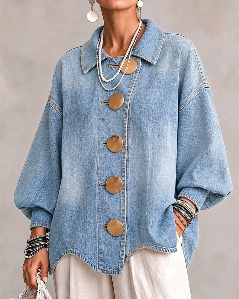 Kåpe Stor Metallknapp Vasket Denim