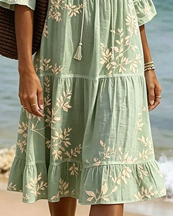 Kjole Ruffle V-Hals Knyte Resort