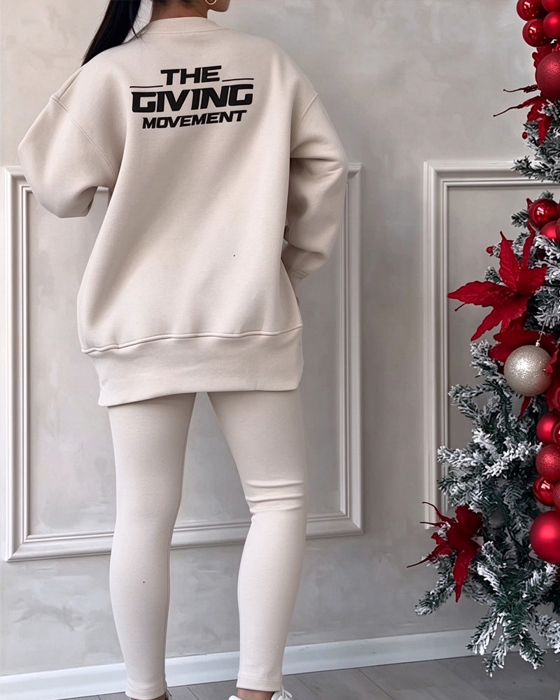 Sett Trykt Sweatshirt Og Joggebukser