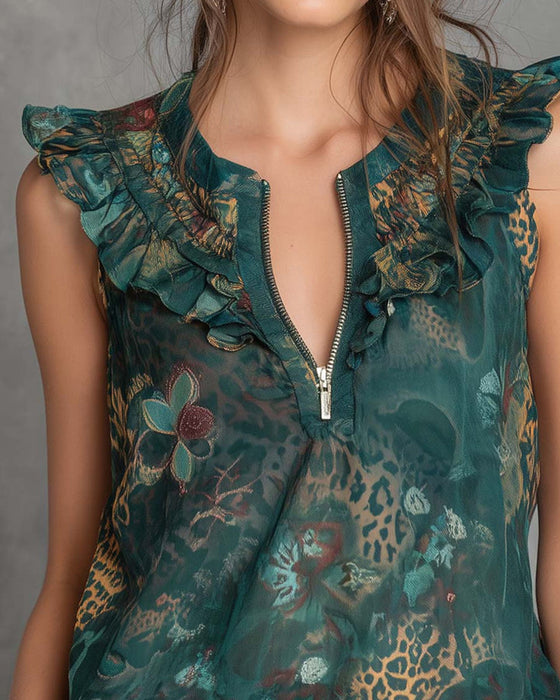 Bluse Rysjet Ermløs Halvglidelås