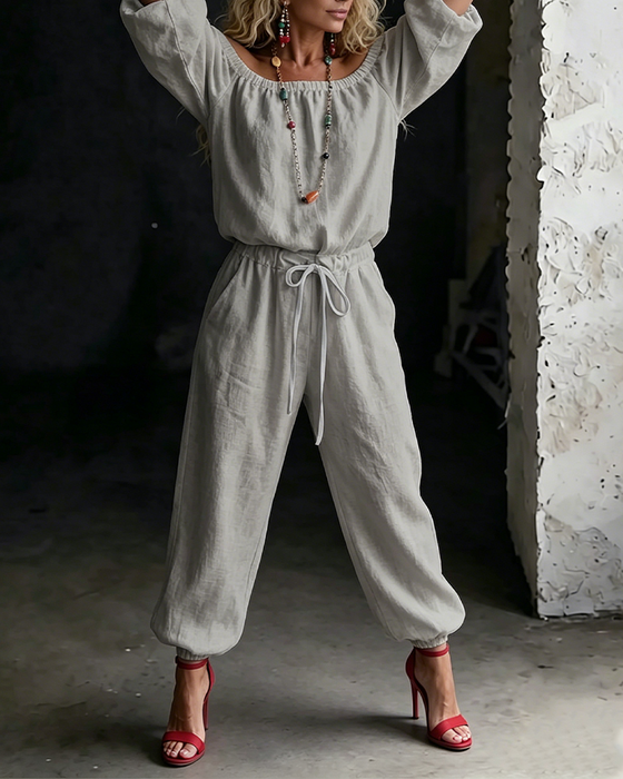 Jumpsuit Off-Shoulder Knyt Midje Innsnørt Midje