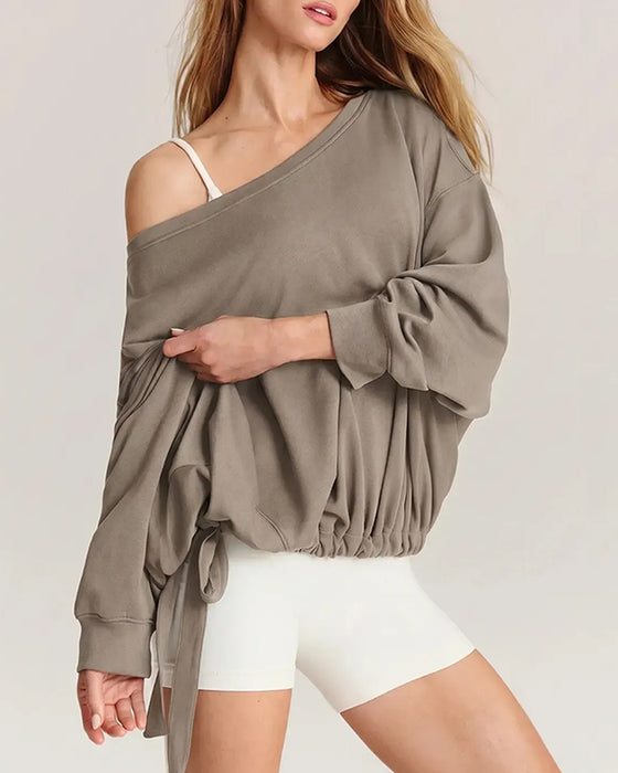 Sweatshirt Enskulder Dragsnor Løs