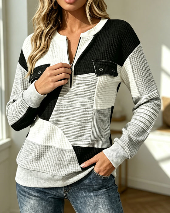 Sweatshirt Vaffel Fargeblokk Glidelås