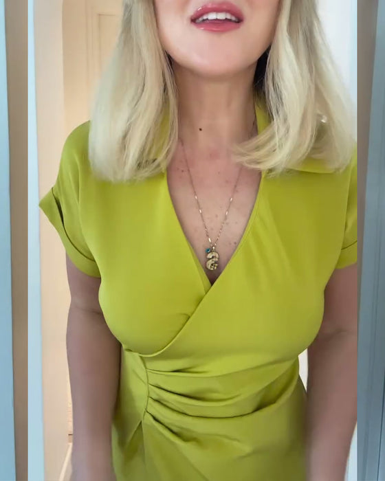 Kjole Revers Ensfarget Plissert Midje