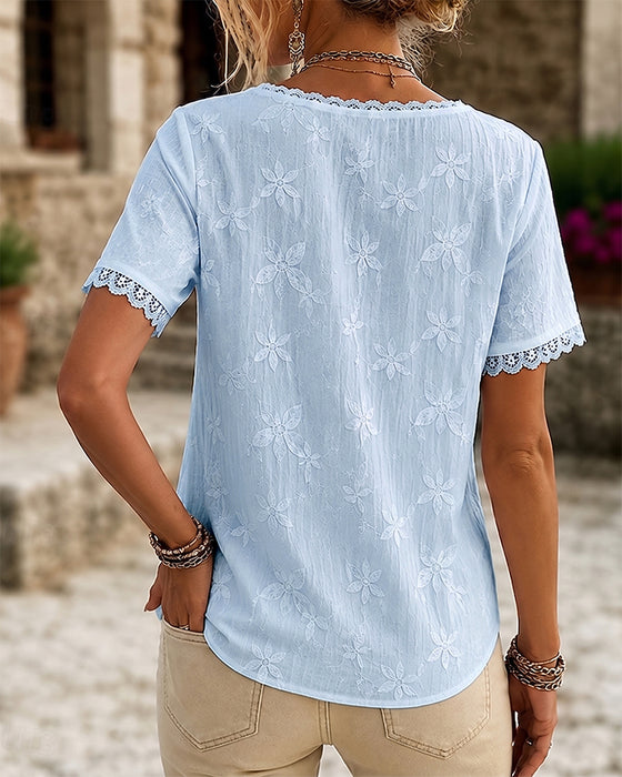 Bluse V-Hals Blonder Kort Erme