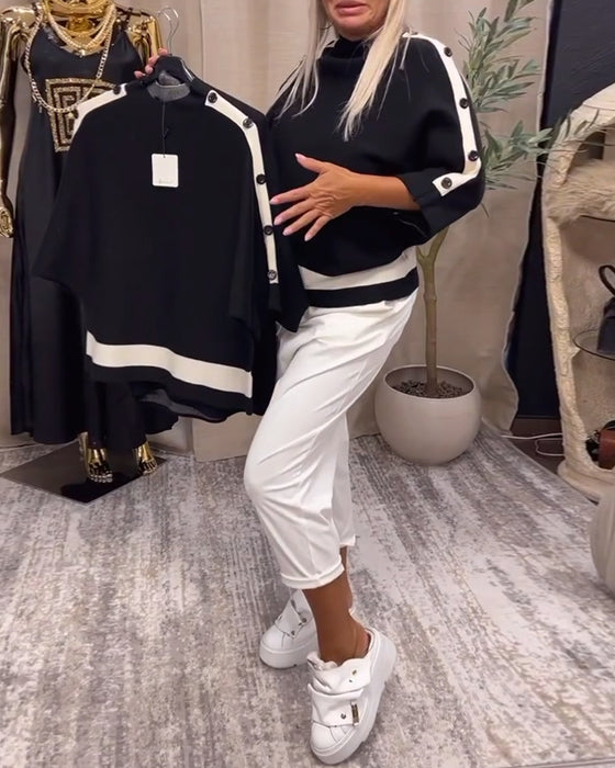 Colorblock genser med knapper