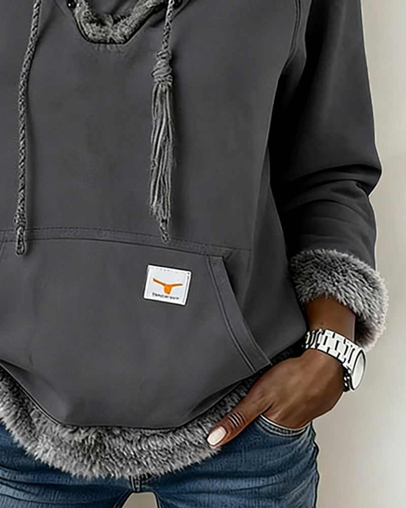 Langermet Genser Med Lappetæktsdetaljer Og Lomme